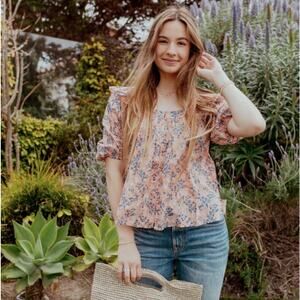 Cleobella Mariana Puff Sleeve Button Front Floral Blouse Top Shirt Small